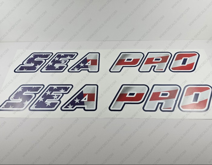 Sea Pro Boat Logo USA Flag Decals 42" x 5.8" 2pcs.